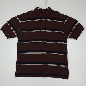 🎁5/$25 Arrow Shirt Men's Small Polo 2 Button Burgundy Black and Grey Stripe